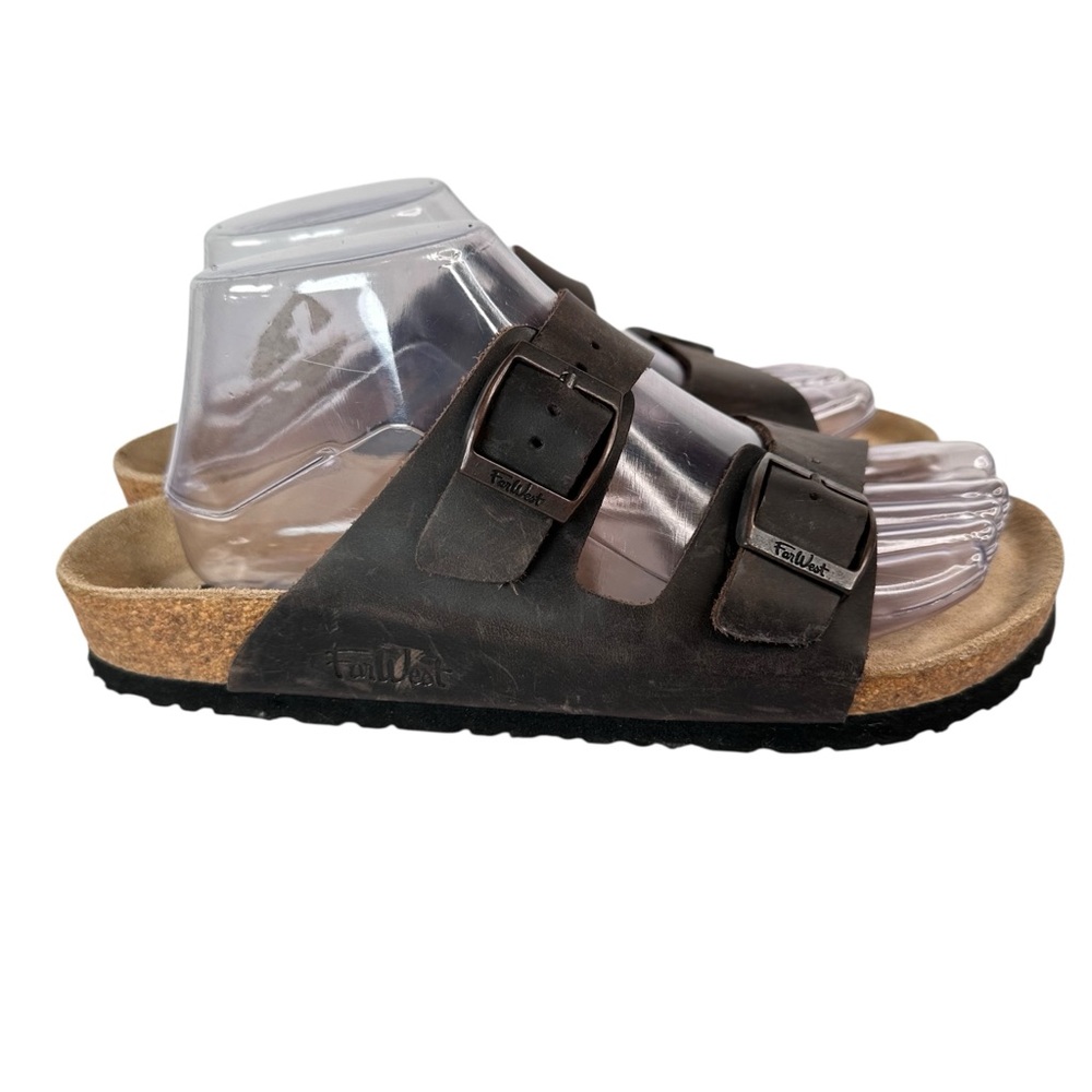 Far West Tofino Brown Leather Double Strap Sandals Women’s 10 Slide Comfort